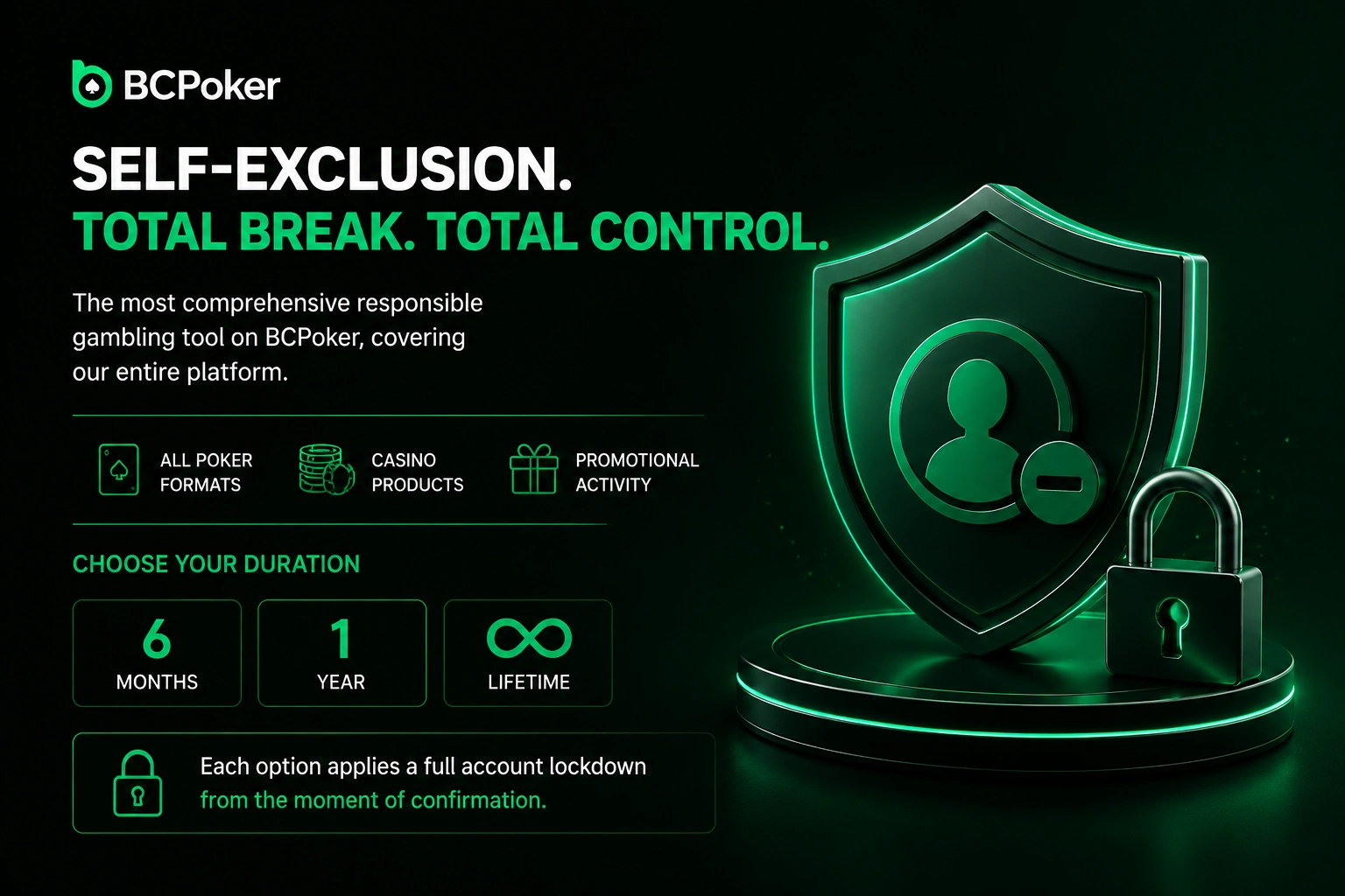 Responsible Gambling Self-Exclusion & Player Control System Banner BC Poker